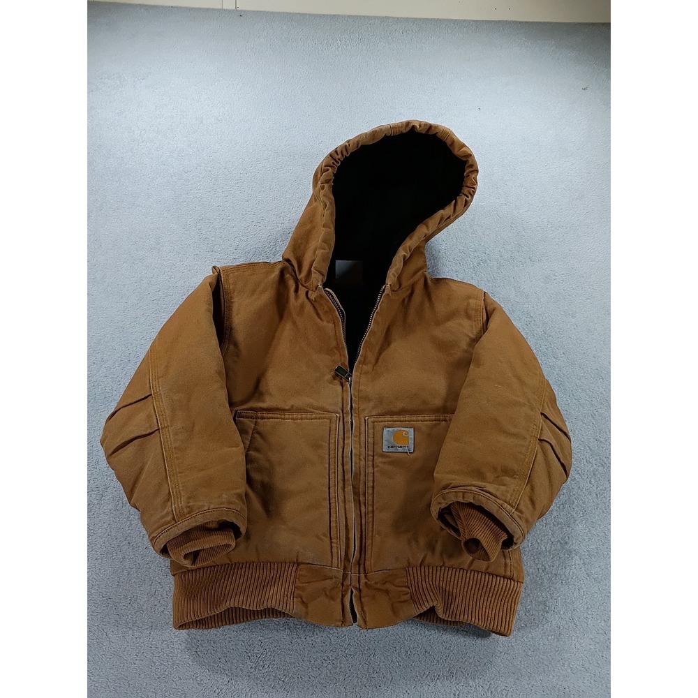Carhartt Kids Active Jacket Brown XXS 4-5 Quilted Hooded Canvas Coat